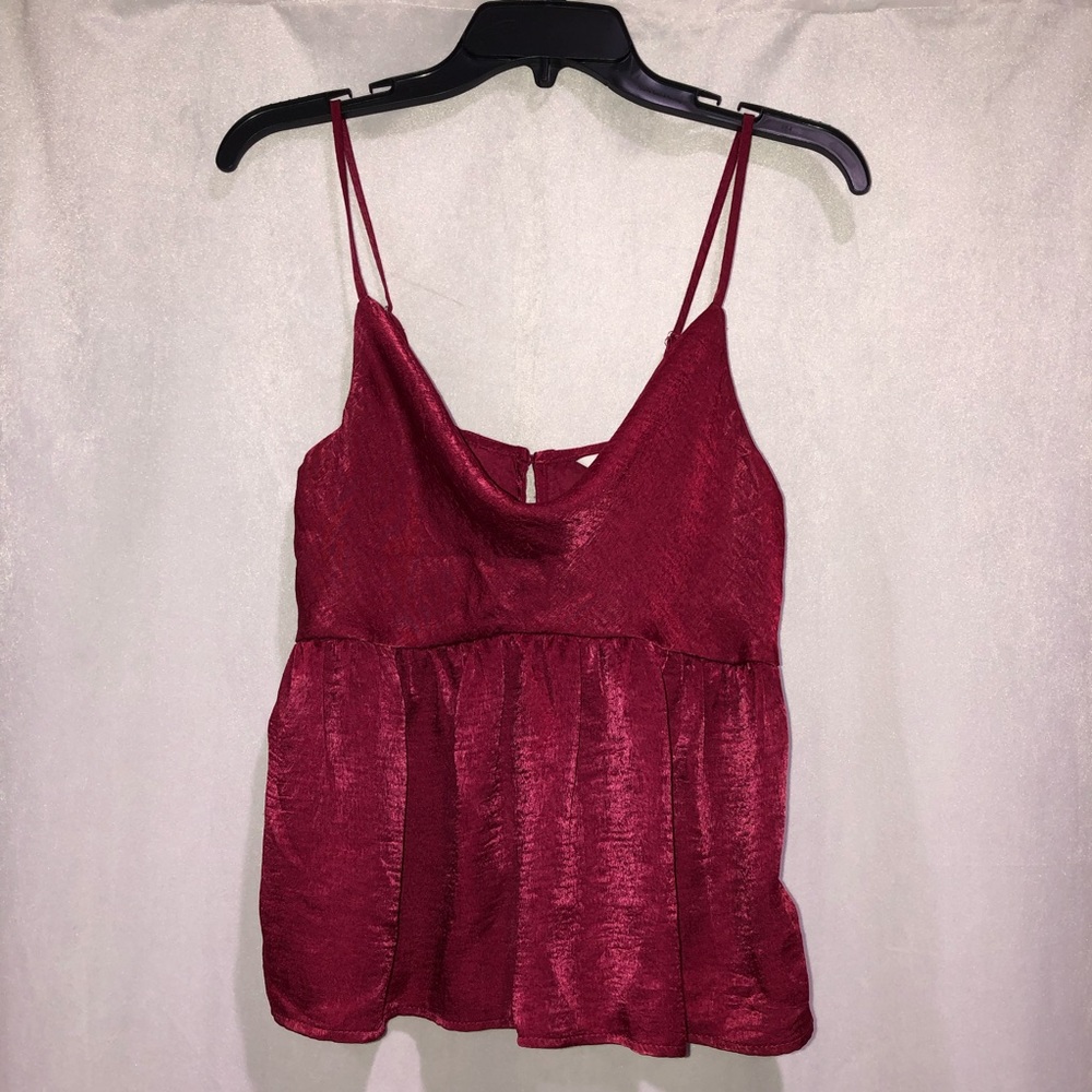 Red Silky Cowl Neck Babdoll Cami